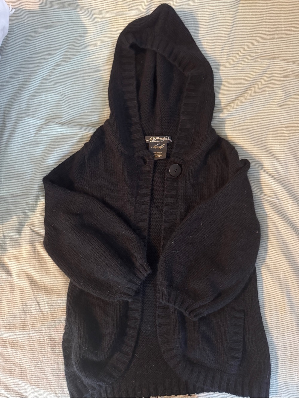 Ed Hardy Black Hooded Sweater Cardigan